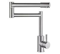 LWJSOCP Robinet de Cuisine Commercial en Acier Inoxydable 304 avec Bras pivotant à Double Articulation, mitigeur d'eau Chaude et Froide Pliable et Extensible avec poignée Unique, Nickel brossé