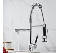 LWJSOCP Robinets d'évier de Cuisine avec douchette extractible, poignée Unique, Eau Chaude et Froide, Rotation à 360°, Double Bec, 1 Trou, Chrome
