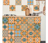 LWLFC Carrelage Adhésif 10x10 Orange Credence Adhesive pour Cuisine Brique,10 Pcs Stickers Muraux Salle de Bains Adhesif Mural avec Motifs Dalle Pvc Murale, 10x10cm