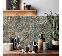 LWLFC Carrelage Adhésif 15x15 Mandala Credence Adhesive pour Cuisine Brique,24 Pcs Stickers Muraux Salle de Bains Cuisine Carrelage Adhesif Mural avec Motifs de Carrelage Dalle Pvc Adhesive Murale