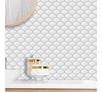 LWLFC Credence Adhesive pour Cuisine 15X15 Écailles De Poisson Blanc Stickers Cuisine Stickers Muraux Cuisine Carrelage Adhesif Mural Stickers Salle de Bain Dalle Pvc Adhesive Murale （10 Pièces）