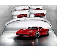 LWLFC Housse De Couette 140X200Cm Voiture De Sport Rouge Housse Couette Imprimé en Microfibre,Housses De Couettes avec Fermeture Éclair,Parure De Lit 1 Place avec Taie d'oreiller