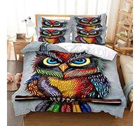 LWLFC Housse de Couette 260 X 240 Chouette De Couleur Parure de Lit avec 2 Taies d'oreiller 50X75 cm - Housse Couette avec Fermeture Éclair,Linge de Lit et Oreillers,Housse de Couette Enfant