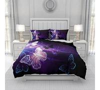 LWLFC Housse de Couette 260 X 240 Papillon Violet Parure de Lit avec 2 Taies d'oreiller 50X75 Cm,Housse de Couette Fermeture ¨¦Clair Enfants Fille Ado,Literie Imprimée Microfibre