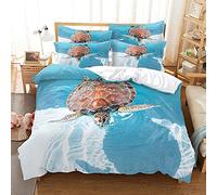 LWLFC Housse de Couette 260 X 240 Tortue De Mer 3D Parure de Lit avec 2 Taies d'oreiller 50X75 cm - Housse Couette avec Fermeture Éclair,Linge de Lit et Oreillers,Housse de Couette Enfant