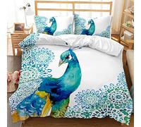 LWLFC Housse de Couette Garçon 1 Place Paon Parure de Lit avec 2 Taies d'oreiller 50X75 Cm,Housse de Couette Fermeture ¨¦Clair Enfants Fille Ado,Literie Imprimée Microfibre