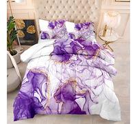 LWLFC Parure De Lit 2 Places Marbre Violet Parure de Lit avec 2 Taies d'oreiller 50X75 Cm,Housse de Couette Fermeture ¨¦Clair Enfants Fille Ado,Literie Imprimée Microfibre