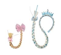LWLWA 2 Pieces Couvre-Chef Elsa pour Filles, Perruque Raiponce Crown Type, with Bow Princesse Dress up Bandeau Perruques Tressées Cartoon Style, pour Parties, Role Play, Birthdays