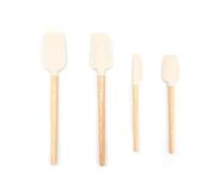 LWLWA Spatule Cuisine Silicone, 4 Pièces Spatule Patisserie, Spatule Silicone avec Poignées Bois Hêtre, Antiadhésives Spatule Coudée Patisserie, 4 Tailles, pour Cuisiner, Remuer, Tartiner Confiture