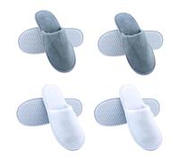 LWMLWM 4 Paires de Chaussons Jetables pour Hôtel Invités, Pantoufle Maison Femmes et Homme, Chausson Invites Lot, Pantoufles Antidérapantes Lavables pour Hôtels, Spas, Voyages (Blanc & Gris)