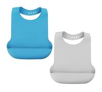 LWMLWM Bavoirs Lavables en Silicone pour Adultes, Dossards Réutilisables pour Adultes Bavoirs Imperméables pour Hommes Femmes Âgés et Handicapés (2, Bleu & Gris)