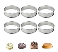 LWMLWM Cercle Tartelette, 6 Pièces Cercle Patisserie, Anneau de Mousse INOX pour Gateau, Cercles à Tarte Double Roulés, Cercle a Tartelette (Hauteur 2,5 cm, Diamètre 8 cm)
