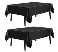 LWMLWM Lot de 2 Nappe Noire Rectangulaire, Nappe Noire Tissu Décoratif, Rectangulaire Housses de Table Noir Lavables pour Mariage, Fête, Banquet (275 * 145cm)