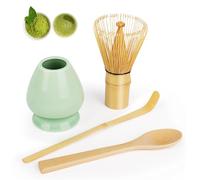 LWMTT 4 Pièces Fouet Matcha Kit, Matcha Kit, Fouet Matcha Bambou 80 Dents, Cuillère Traditionnelle, Support Fouet pour Matcha, Kit Matcha Complet sont Cadeau pour Noël et Anniversaires