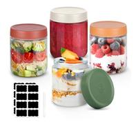 LWMTT Conservation Verre, 4pièces Bouteille Verre,500 ml Récipients D'avoine de Nuit,Bocaux de Stockage de Nourriture Pour Conserve Confiture,Yaourts de Miel Haricots (4)