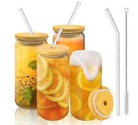 LWMTT Lot de 4 verres à cocktail - 500 ml - Avec couvercle et paille - Pour soda, cocktail, smoothie, café