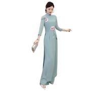 LWODANU Ensemble de deux pièces de style chinois pour femme - Haut long et pantalon - Rose et blanc - Style décontracté vintage Harajuku Ao Dai Vietnam imprimé, bleu eau, XX-Large