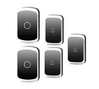 LWPCP Sonnette sans Fil, Kit De Carillon De Porte Étanche sans Fil À Piles,3 Émetteur À Bouton-Poussoir +2 Récepteurs Enfichables,Portée De 300M,36 Mélodies,4 Niveaux Volumes,Noir