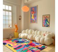 LWQZJ Tapis de Graffiti coloré Tapis Abstrait de Dessin animé Tapis d'impression à Poils Courts Doux Tapis de Porte Lavable antidérapant pour la Maison Salon Restaurant Chambre Cuisine (120×160cm)