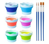 Lwtsrp 6 Pièces Seau à Pinceaux Peinture En Silicone avec 4 pinceaux, Gobelet Retractable Pliables pour Peinture à L'eau Aquarelle Acrylique à L'huile