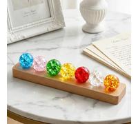 Lwuey 40mm Boule de Cristal Chakra - Boule Lumineuse 7 Chakra avec Lampe LED,Sphere Cristal de Roche, Cristaux de Guérison Naturelles avec Base en Bois pour Cadeau d'anniversaire Décoration de Maison