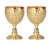 Lwuey Calice Royal Vintage - Gobelet en Laiton et Cuivre Gravé,Motif Floral en Relief,Style Médiéval Rétro pour Vin,Whisky,Liqueur ou Thé Coupe Dorée Décorative pour Maison et Fête