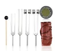 Lwuey Diapasons de Thérapie pour la Guérison et la Méditation - Kit 4 Fréquences 128Hz 136Hz 256Hz 384Hz avec Maillet, Activateur Pochette en Cuir pour Relaxation,Yoga,Équilibrage des Chakras