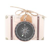 Lwuey Mini Valises Vintage en Papier Kraft, Coffret Cadeau Faveurs Mariage Voyage Boîtes Bonbons Boussole Étiquettes Décorations Party Fête Anniversaire Aux Ficelle Jute Naturelle Nautiques(Rose doré)