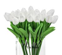 LWuuywa Tulipes artificielles comme de vraies tulipes en latex au toucher réel - Bouquet de fleurs artificielles pour salle de mariage, maison, hôtel, fête, décoration de la maison (24, blanc)