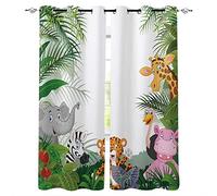 LWXBJX Rideaux Chambre Enfant - Jungle Dessin animé éléphant Tigre - 3D Impression Numérique Isolant Thermique - 300 x 270 cm - 90% Rideaux Occultant à Oeillets Moderne Rideau Fenêtre Chambre