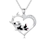 LWXIE Collier panda en diamant pour femme en argent sterling 925 avec pendentif en forme de panda en forme de cœur mignon - Bijoux cadeaux pour elle