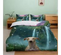 LWXWHR Housse De Couette Lévrier Italien Microfibre Douce Parure De Lit Motif Cascade avec Taies D'oreillers Facile d'entretien Et Machine Lavable Single（135x200cm）