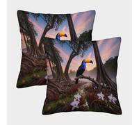 LWXWHR Housse De Coussin Toucan Lot De 2, Polyester Confortable Housses De Coussin De Canapé Taies d'oreiller Carrées pour Terrasse Jardin Balcon Extérieur 45x45cm