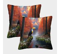 LWXWHR Housse De Coussin Toucan Lot De 2, Polyester Confortable Housses De Coussin De Canapé Taies d'oreiller Carrées pour Terrasse Jardin Balcon Extérieur 40x40cm