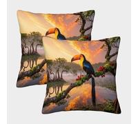 LWXWHR Housse De Coussin Toucan Lot De 2, Polyester Confortable Housses De Coussin pour Canapé Décoratif Taie d'oreiller pour Chambre Salon Lit Fauteuil 45x45cm