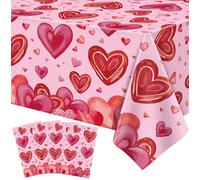 LWYGEGJO Lot de 4 nappes rectangulaires en plastique imperméable pour la Saint-Valentin, fête des mères, 129,5 x 218,4 cm, rose