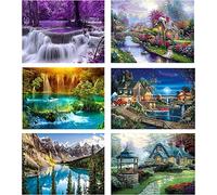 LWZAYS Lot de 6 kits de peinture diamant paysage pour adultes - Kit d'art en cristal pour décoration d'intérieur (30 x 40 cm)