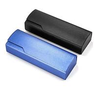 LWZko 2 Pièces Étui à Lunettes, Étui Rigide Lunettes, Étui à Lunettes Aspect Bois, Boîte à Lunettes Portable En Bois Absorbant Les Chocs pour l'Extérieur, Adultes, Enfants, Noir, Bleu