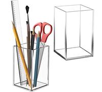 LWZko Porte Stylo, 2 Pièces Pot à Crayon Bureau, Organisateur de Bureau, Rangement Stylo, Pot a Pinceau de Maquillage, Transparent Carré Pot Crayon en Plastique pour Accessoire Bureau