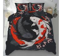 Lwznbio Carpe Koï Housse de Couette 220x240 cm pour Lit Doubl Style Japonais Parure de Lit en Microfibre Douce Fleurs de Cerisier avec Fermeture Éclair et Taie d'oreiller 65x 65 cm