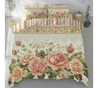 Lwznbio Fleur Rose Housse de Couette 200x200 Motif Floral Parure de Lit 2 Personne Champ de Fleurs avec Fermeture Éclair Réversible Sets de Housse Couette avec 2 Taie d'oreiller 65x65
