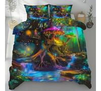 Lwznbio Forêt RêveHousse de Couette 140x200 Douce et Douillette Maison Champignon Parure de Lit Été Microfibre Personne avec Fermeture Éclair avec 2 Taies d'oreiller 65x65 cm