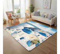 Lwznbio Grand Tapis Lavable en Machine 200x300 cm Grèce Santorin Carpet Antidérapant Chambre Adulte Architecture Urbaine Tapis Doux pour Salon, Bureau, Balcon Terrasse, Salle à Manger