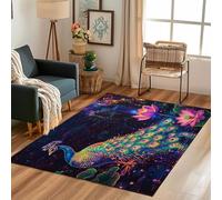 Lwznbio Grand Tapis Lavable en Machine 200x300 cm Paon Couleur Carpet Antidérapant Chambre Adulte Fleur Lotus Tapis Doux pour Salon, Bureau, Balcon Terrasse, Salle à Manger