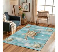 Lwznbio Grand Tapis Lavable en Machine 200x300 cm Tortue Vie Marine Carpet Antidérapant Chambre Adulte Grain de Bois Tapis Doux pour Salon, Bureau, Balcon Terrasse, Salle à Manger