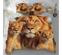 Lwznbio Housse de Couette 135x200 Respirant Lion Impression 3D Linge de Lit pour Été Microfibre Doux Animaux Sauvages Parure de Lit avec Fermeture Éclair et Taie d'oreiller 65x65 cm