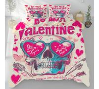 Lwznbio Housse de Couette 160 x 200 cm Crâne Motif Cœur Housse Couette Microfibre Douce Squelette Drôle Parure de Lit Literie Fermeture Éclair avec 2 Taies d'oreiller 65x65 cm