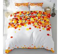 Lwznbio Housse de Couette 160 x 200 cm Feuille D'Érable Automne Housse Couette Microfibre Douce Feuilles Mortes Parure de Lit Literie Fermeture Éclair avec 2 Taies d'oreiller 65x65 cm