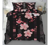 Lwznbio Housse de Couette 160 x 200 cm Fleurs De Cerisier Housse Couette Microfibre Douce Motif Floral Parure de Lit Literie Fermeture Éclair avec 2 Taies d'oreiller 65x65 cm