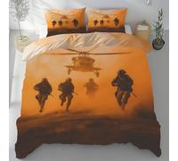 Lwznbio Housse de Couette 160 x 200 cm Hélicoptère Militaire Housse Couette Microfibre Douce Champ de Bataille du Désert Parure de Lit Literie Fermeture Éclair avec 2 Taies d'oreiller 65x65 cm